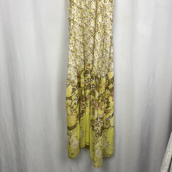 Joie 100% Silk Floral Maxi Dress Yellow Green Ruffle Boho Spaghetti Strap -Small - Picture 14 of 14